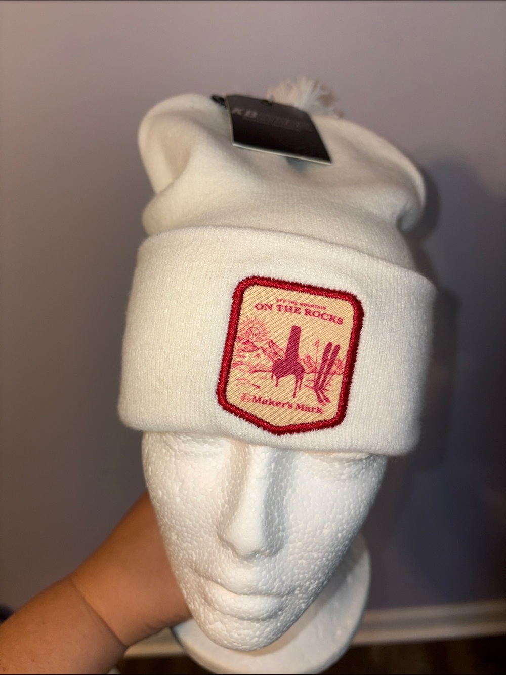 KBEthos Makers Mark White Poof Top Beanie Hat Knit